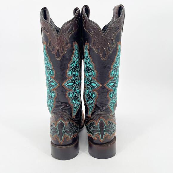 Lucchese Brown Black Turquoise Amberlyn Full Quill Ostrich Cowgirl Boot size 6.5 - Picture 7 of 11